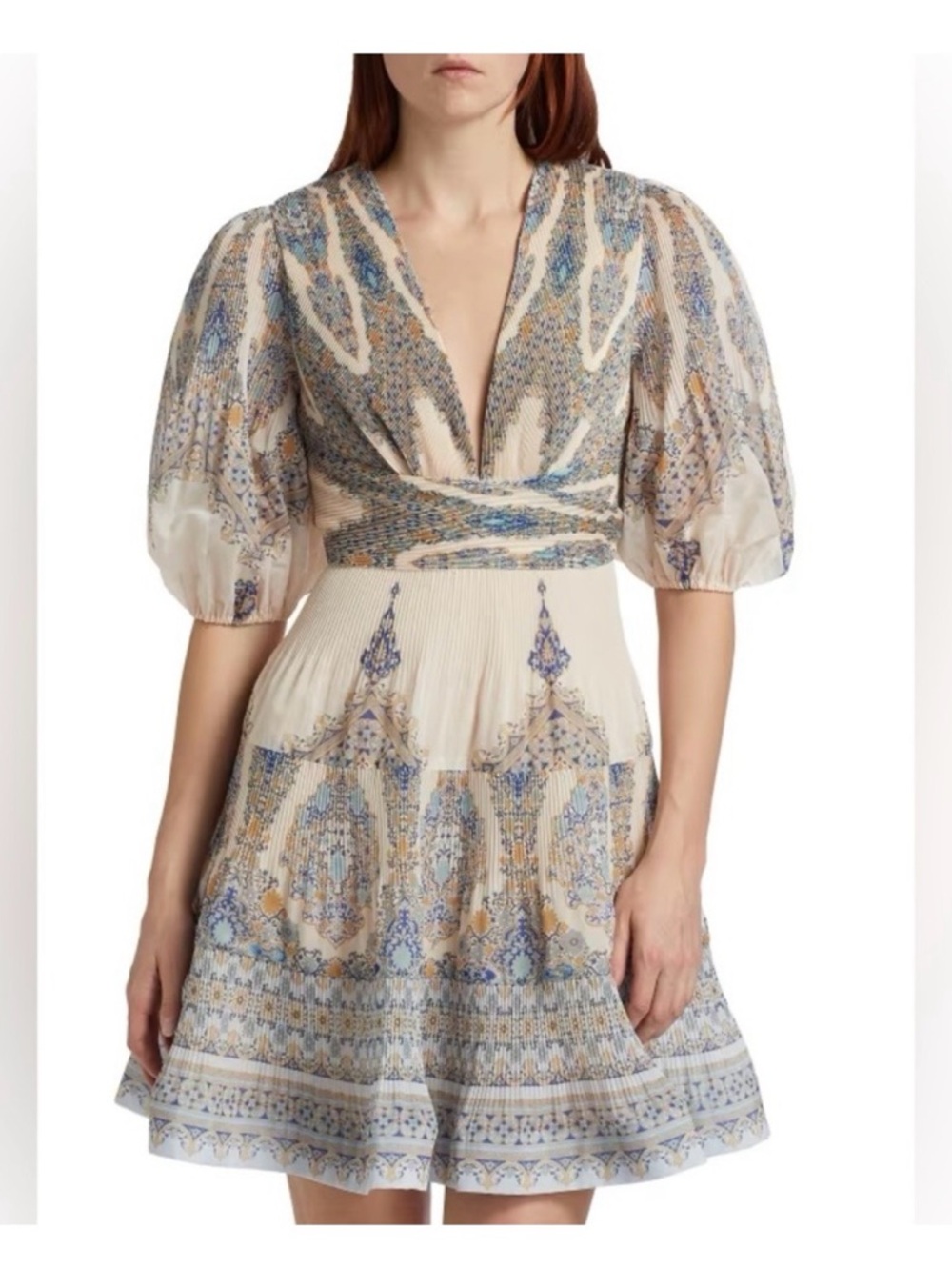 Zimmermann Pleated V-Neck Dress